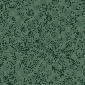 Monochrome  Cheerful checked Botanical duo greens damask_medium scale