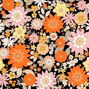 70's retro flower power (Black)