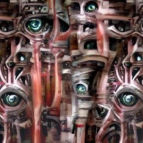 2 biomechanical bioorganic muscles blood flesh eyes eyeballs brown red demons aliens monsters body horror sci-fi science fiction futuristic machines Halloween scary horrifying morbid macabre spooky eerie frightening disgusting grotesque heavy metal death 