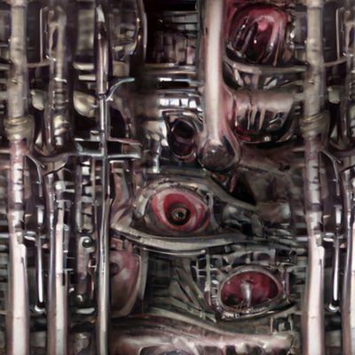6 biomechanical brown red eyes eyeballs cables wires demons aliens monsters body horror sci-fi science fiction futuristic machines Halloween scary cybernetics horrifying morbid macabre spooky eerie frightening disgusting grotesque heavy metal death metal 