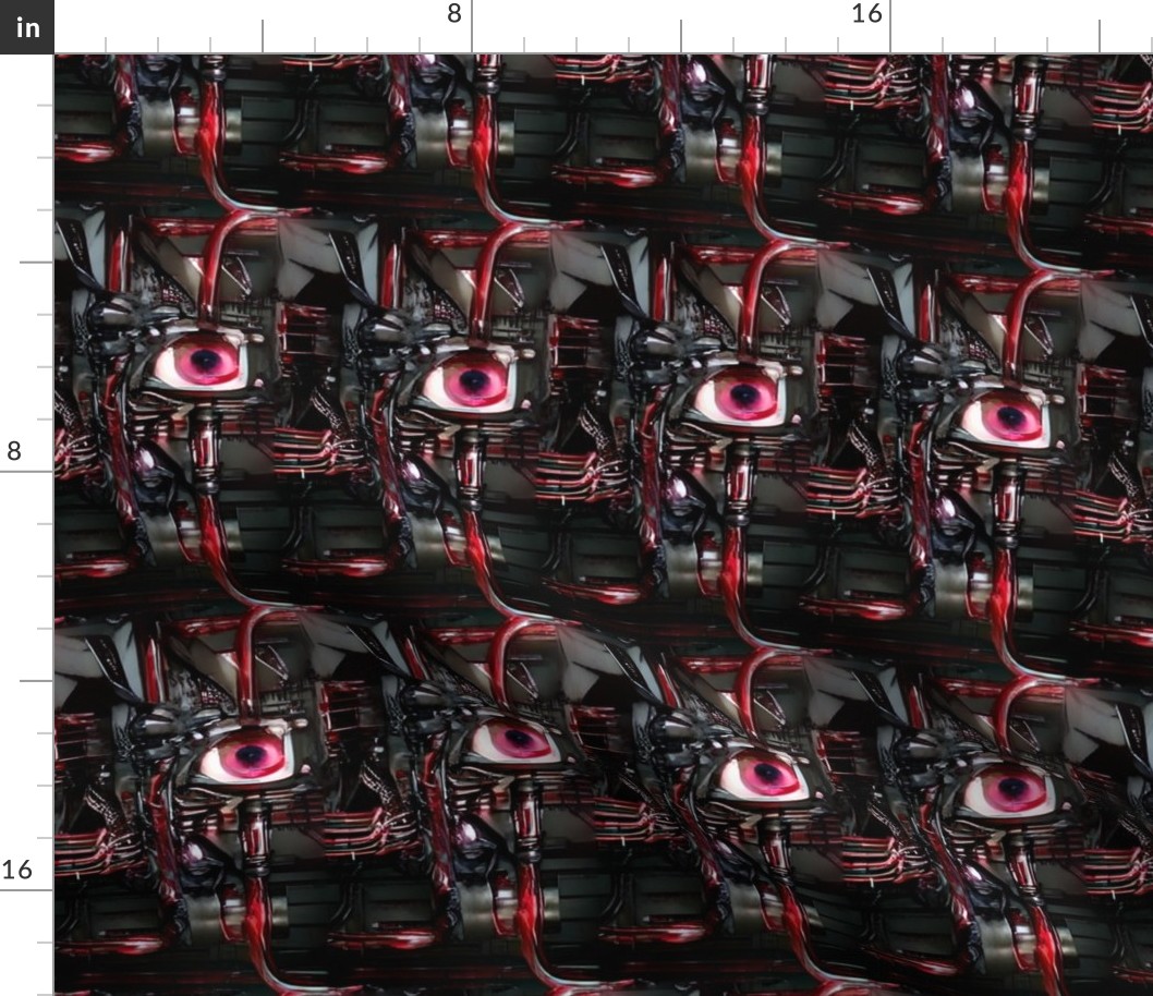 8 biomechanical circuit board eyes eyeballs red black tubes cables wires demons aliens monsters body horror sci-fi science fiction futuristic machines Halloween cybernetics scary horrifying morbid macabre spooky eerie frightening disgusting grotesque heav