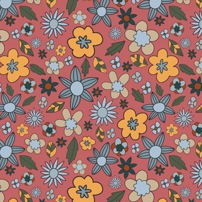 L 70s Sunflower Daisy Dusty Rose