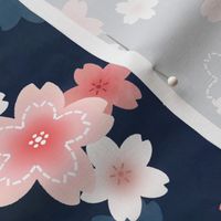 Sakura blossom in pink with navy blue watercolor background background