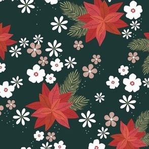 Christmas vines and holiday blossom flowers botanical seasonal mistletoe and poinsettia flower design traditional red green emerald pine white