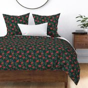 Botanical Christmas vines seasonal poinsettia flowers happy holidays and stars design traditional red green emerald traditional palette