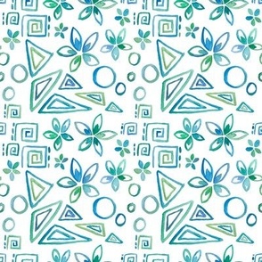 Blue And Green Peach Blossom Watercolour Chiyogami Pattern