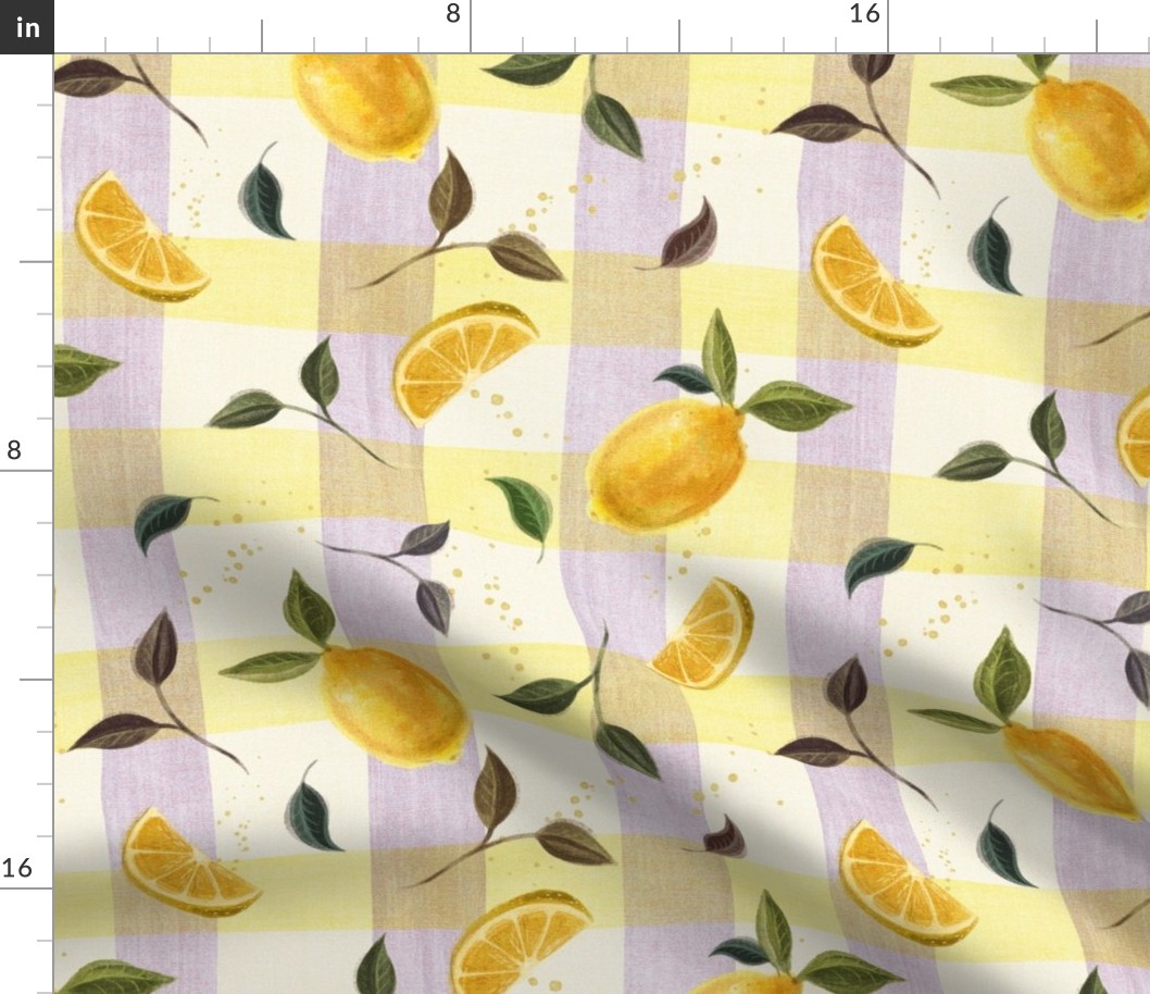 Happy lemon gingham yellow and lilac