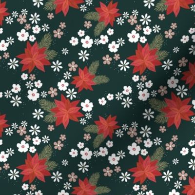 Christmas vines and holiday blossom flowers botanical seasonal mistletoe and poinsettia flower design traditional red green emerald pine white SMALL