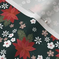 Christmas vines and holiday blossom flowers botanical seasonal mistletoe and poinsettia flower design traditional red green emerald pine white SMALL