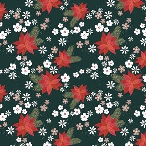 Christmas vines and holiday blossom flowers botanical seasonal mistletoe and poinsettia flower design traditional red green emerald pine white SMALL