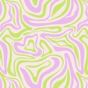 Groovy swirls - Vintage abstract organic shapes and retro flower power zebra style cool boho design bright nineties lime green lilac on ivory