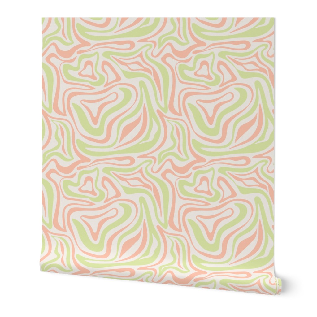 Groovy swirls - Vintage abstract organic shapes and retro flower power zebra style cool boho design lime green soft peach blush on ivory 