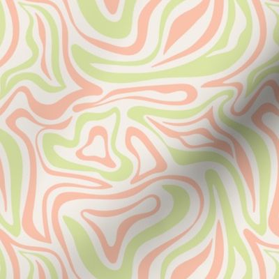 Groovy swirls - Vintage abstract organic shapes and retro flower power zebra style cool boho design lime green soft peach blush on ivory 