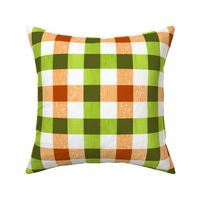 Woodland Check- Fall Checkered Plaid with Woodgrain Texture- Apricot Orange Terracotta Yellow Green Avocado Olive- Small Scale