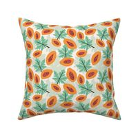 Fruit garden - lush papaya jungle and leaves fruit garden summer design orange coral sage green