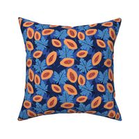 Fruit garden - lush papaya jungle and leaves fruit garden summer design orange coral red blue 