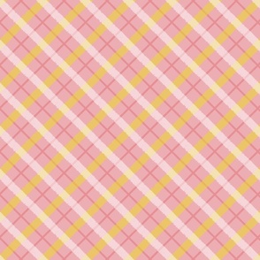 Summer check - yellow and white on pink 