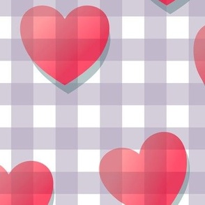 gingham hearts cute lavender red