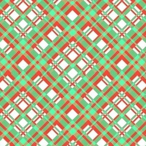 Christmas Mandalas Diagonal Plaid on White - Christmas Green, Christmas Red - fb0a00, 00c300