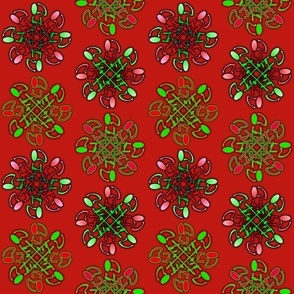 Christmas Mandalas on Deep Red - Christmas Deep Red, Christmas Light Red, Christmas Light Green - c01911, c6ffde, ffbfbd  