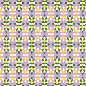 Circles and Squares - Spring - Bumble Bee, Hunter, Lilac - ffd85f, 44784a, ccaeca