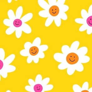 Happy Face Daisy Pattern (yellow, orange, pink, white)