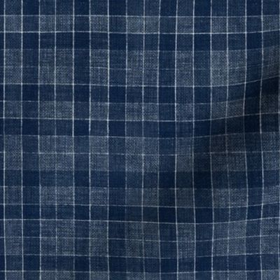 Hand Drawn Checks on Navy Blue Tartan | Rustic fabric in dark blue and white, linen texture checked fabric, windowpane fabric, plaid, gingham, stripes, squares fabric.