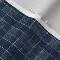 Hand Drawn Checks on Navy Blue Tartan | Rustic fabric in dark blue and white, linen texture checked fabric, windowpane fabric, plaid, gingham, stripes, squares fabric.