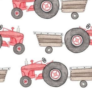 Red watercolour tractor and trailer 
