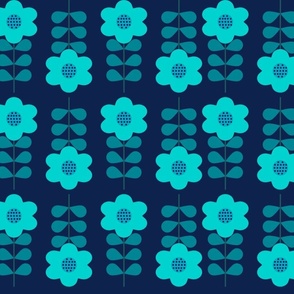 Mid Century Modern Scandi Geometric Flowers Teal on Blue Home Decor