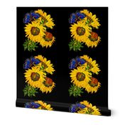 109a.  MINI Blue Butterfly and Sunflowers on Black