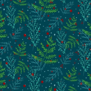 Holly and Greenery Christmas Pattern Cyan Varrition