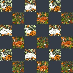 Woodland Check- Checkered Forest Animals- Charcoal- Regular Scale