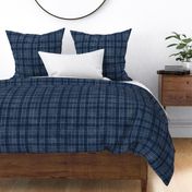 Hand Drawn Checks on Navy Blue Tartan (xxl scale) | Rustic fabric in dark blue and white, linen texture checked fabric, windowpane fabric, plaid, gingham, stripes, squares fabric.