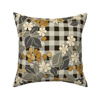 Blackberries On Checks - Large - Yellow - Cream, Brown, Mustard