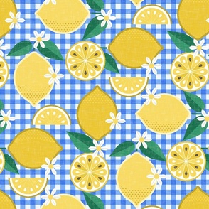 Mid Mod Yellow Lemons on blue Gingham
