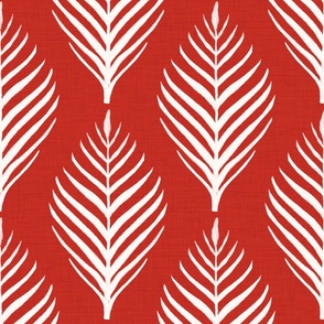 Linen Palm Frond in cream on Poppy Red