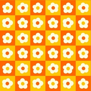 Retro 70s orange mod flowers checks