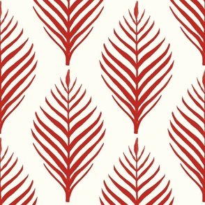 Linen Palm Frond - Poppy Red on Cream