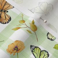 orange and green butterflies green gingham