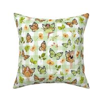 orange and green butterflies green gingham