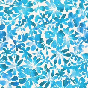 Tropical Floral Watercolor in Ocean Blue