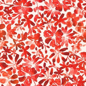 Tropical Floral Watercolor in Poppy Red