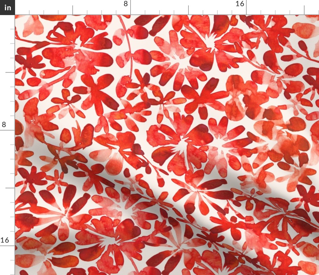 Tropical Floral Watercolor in Poppy Red