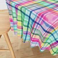 Plaid Cheerful Plaid checks gingham Geometric Multicolor Rainbow Watercolor Medium Plaid Living Decor