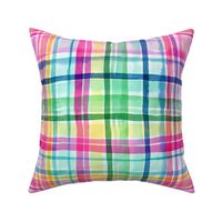 Plaid Cheerful Plaid checks gingham Geometric Multicolor Rainbow Watercolor Medium Plaid Living Decor