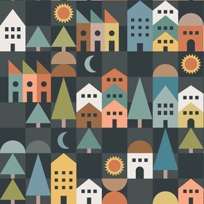 Geometric Village | Fall Colors on Charcoal