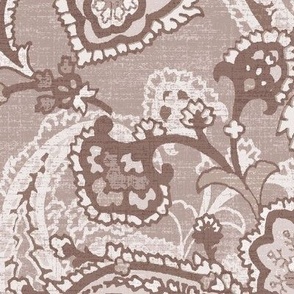 large monochrome paisley mauve on dusty rose with linen texture