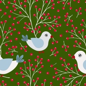 Birds and Berries - Green - medium