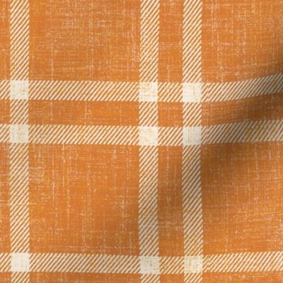 large cheerful plaid on orange linen texture